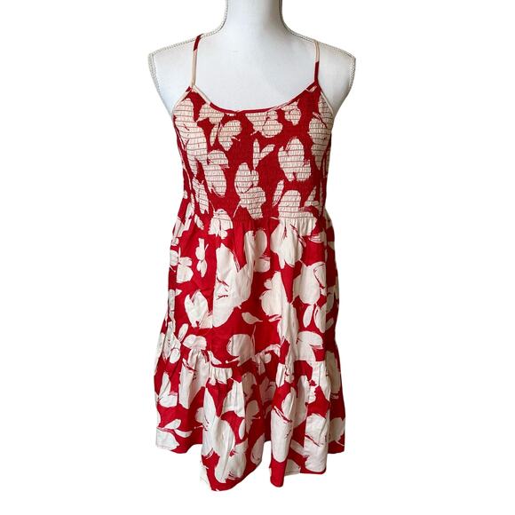 Gap Dress Sundress Size Medium Red Beige Cotton Smocked Tiered NWT - Picture 1 of 10